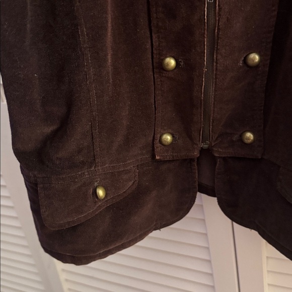 Lena Jeans Brown Corduroy Gold Button Zip Up Jacket GUC No Size Tag - Picture 3 of 4